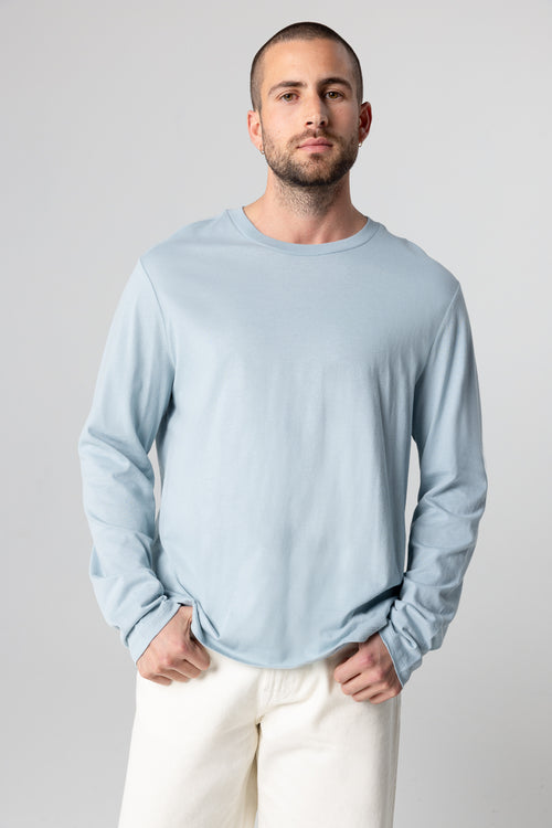 T-shirt Bleu Clair Col Rond Manches Longues en Coton Organique - MAJESTIC FILATURES
