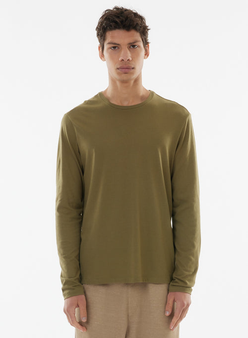 Camiseta James Savana de manga larga y cuello redondo en algodón deluxe - MAJESTIC FILATURES