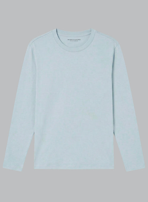 T-shirt Bleu Clair Col Rond Manches Longues en Coton Organique - MAJESTIC FILATURES