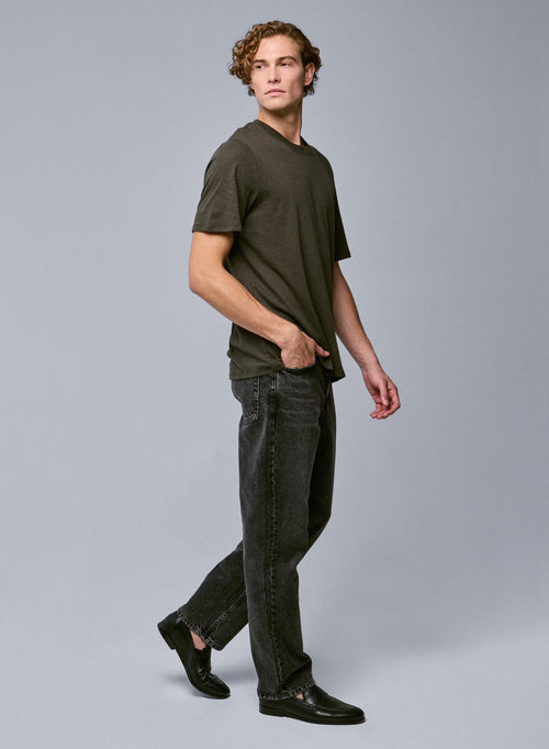 Camiseta verde de manga corta con cuello redondo en algodón orgánico - MAJESTIC FILATURES