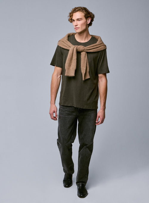 Camiseta verde de manga corta con cuello redondo en algodón orgánico - MAJESTIC FILATURES