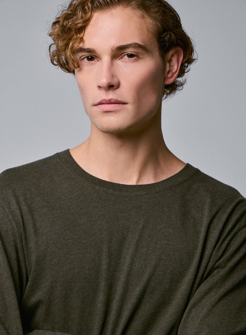 Grünes Langarm-T-Shirt mit Rundhalsausschnitt aus Bio-Baumwolle - MAJESTIC FILATURES