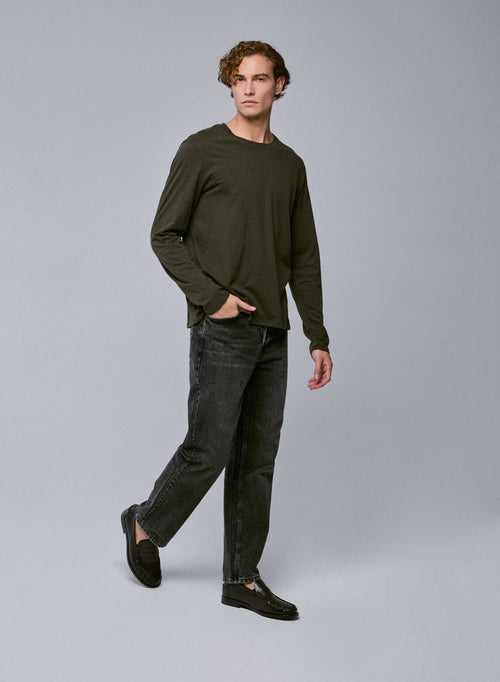 Grünes Langarm-T-Shirt mit Rundhalsausschnitt aus Bio-Baumwolle - MAJESTIC FILATURES
