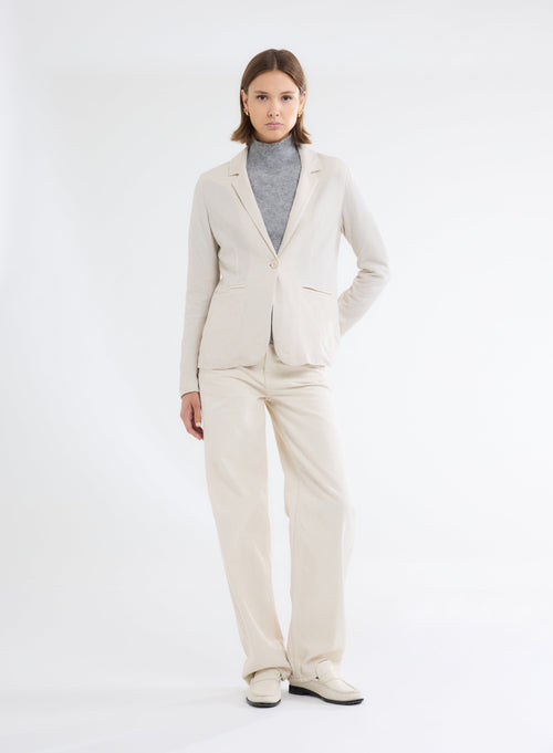 Blazer Jacket Ecru Long Sleeve in Cotton and Cashmere - MAJESTIC FILATURES