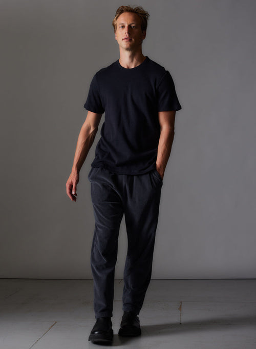 Camiseta© azul marino / antracita con cuello redondo y manga corta en algodón y cachemira - MAJESTIC FILATURES