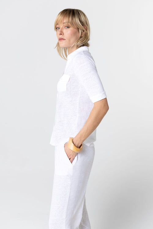 Camisa blanca con mangas codos de lino/elastano - MAJESTIC FILATURES