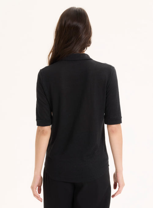 Camisa negra con mangas al codo en lino / elastano - MAJESTIC FILATURES