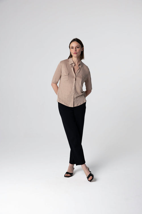 Camisa beige con mangas codos de lino/elastano - MAJESTIC FILATURES