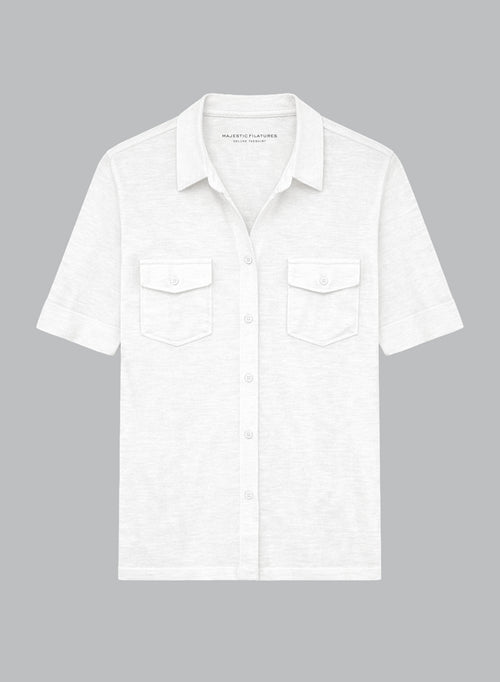 Hemd mit Ellbogenärmeln aus Leinen/Elasthan in Weiß - MAJESTIC FILATURES