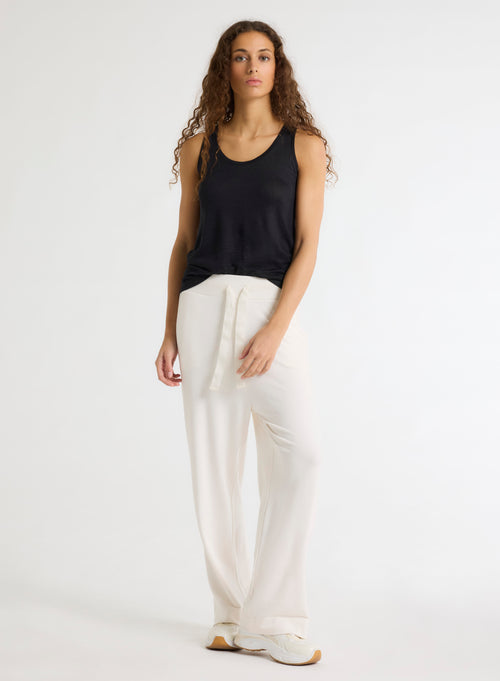 Schwarzes ärmelloses©Tanktop aus Leinen / Elasthan mit U-Ausschnitt - MAJESTIC FILATURES