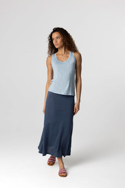 Débardeur Bleu Clair Col U Sans Manches en Lin / Elasthanne - MAJESTIC FILATURES