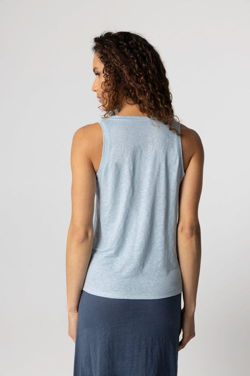 Débardeur Bleu Clair Col U Sans Manches en Lin / Elasthanne - MAJESTIC FILATURES