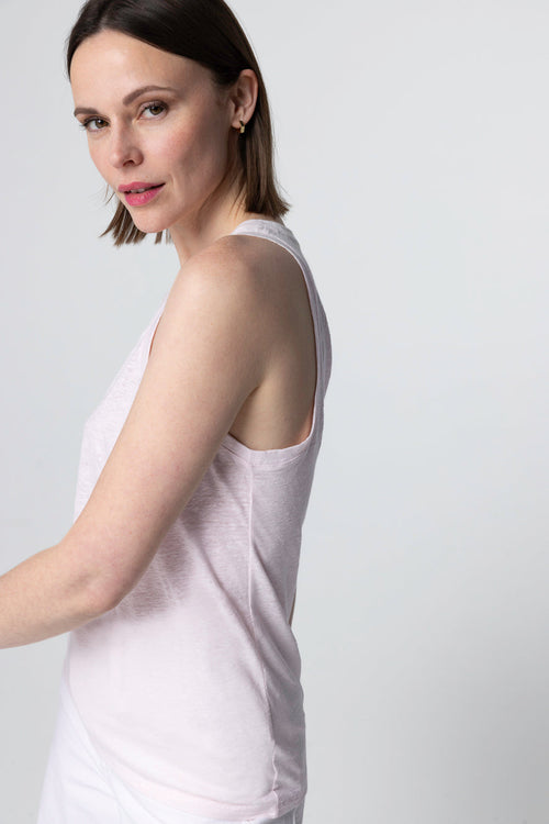 Débardeur Rose Col U Sans Manches en Lin / Elasthanne - MAJESTIC FILATURES
