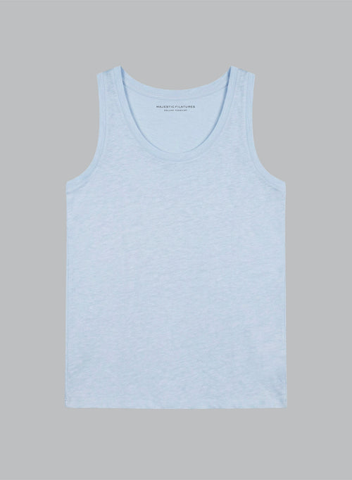 Hellblaues Ärmelloses Tanktop mit U-Ausschnitt aus Leinen / Elasthan - MAJESTIC FILATURES