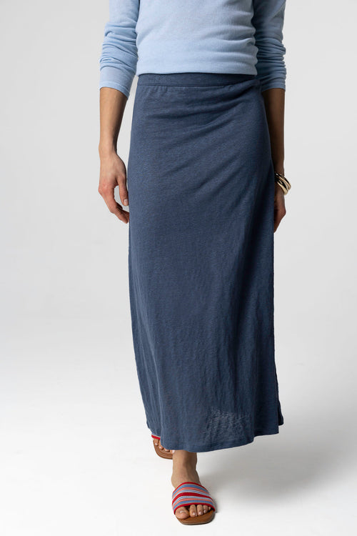 Jupe Bleu Foncé en Lin / Elasthanne - MAJESTIC FILATURES