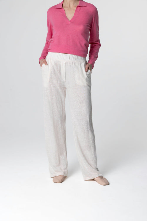Pantalon Blanc en Lin / Elasthanne - MAJESTIC FILATURES