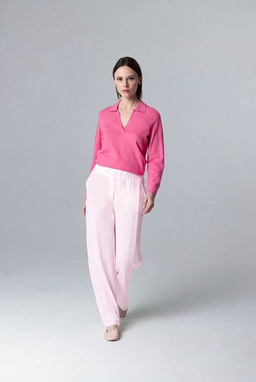 Pink Linen / Elastane Pants - MAJESTIC FILATURES