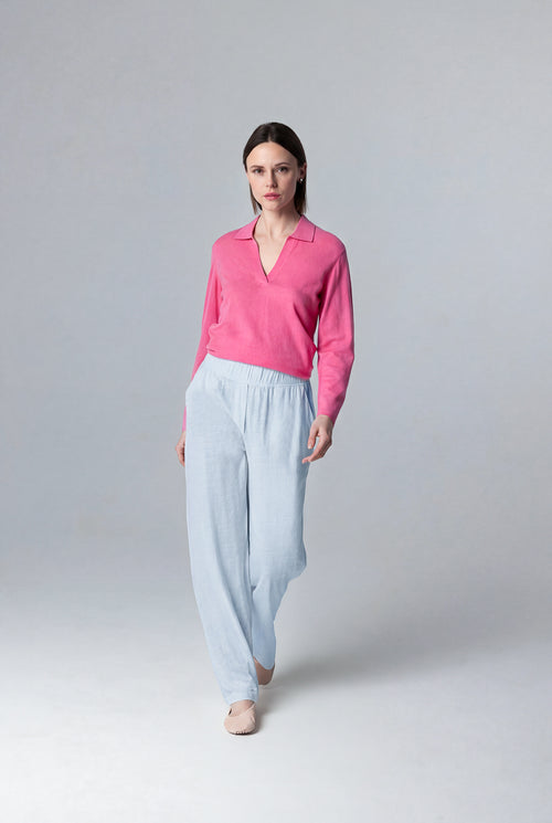 Light blue linen / elastane trousers - MAJESTIC FILATURES