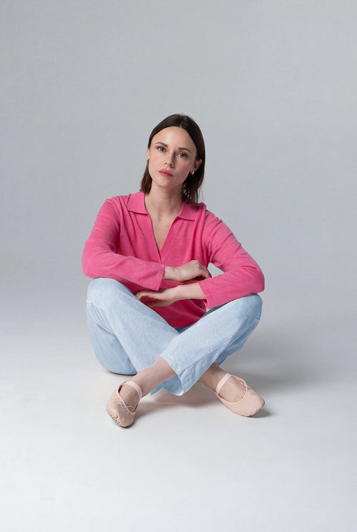 Light blue linen / elastane trousers - MAJESTIC FILATURES