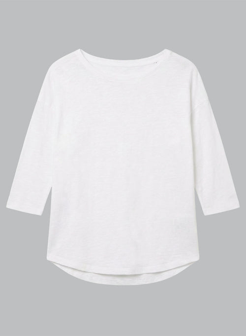 White Boatneck Three-Quarter-Sleeve T-shirt in Linen / Elastane - MAJESTIC FILATURES