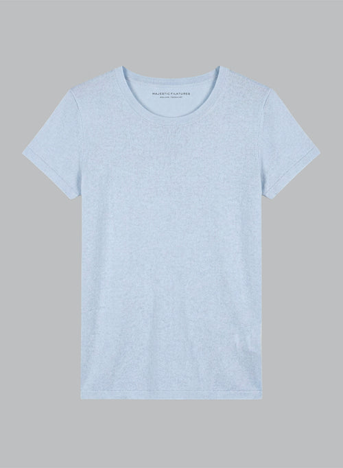T-Shirt mit Rundhalsausschnitt und kurzen Ärmeln aus Leinen/Elasthan in Hellblau - MAJESTIC FILATURES