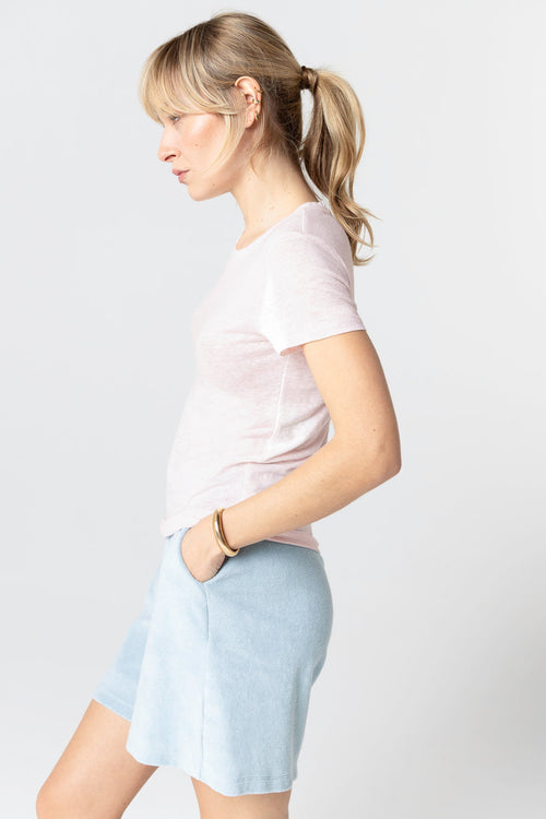 T-shirt Rose Col Rond Manches Courtes en Lin / Elasthanne - MAJESTIC FILATURES