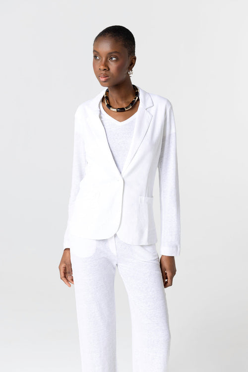 White Long Sleeve Linen and Elastane Jacket - MAJESTIC FILATURES