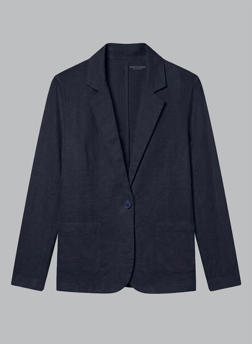 Langärmelige Jacke aus Leinen/Elasthan in Marineblau - MAJESTIC FILATURES
