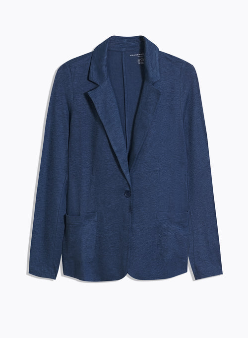 Veste Bleue Manches Longues en Lin / Élasthanne - MAJESTIC FILATURES