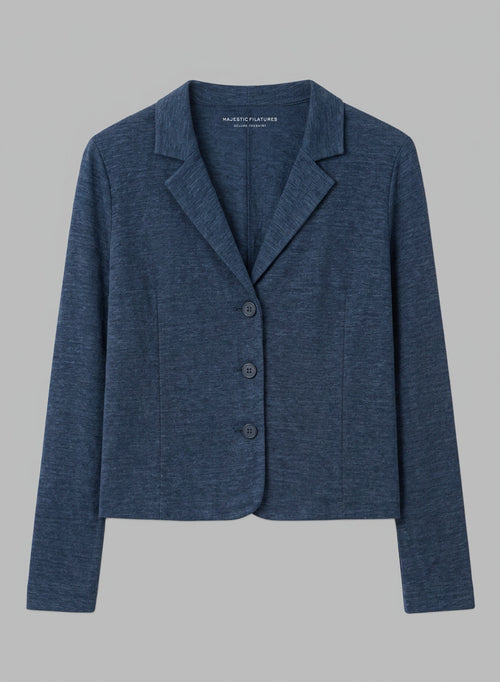 Dark Blue Long-Sleeve Jacket in Linen / Elastane - MAJESTIC FILATURES