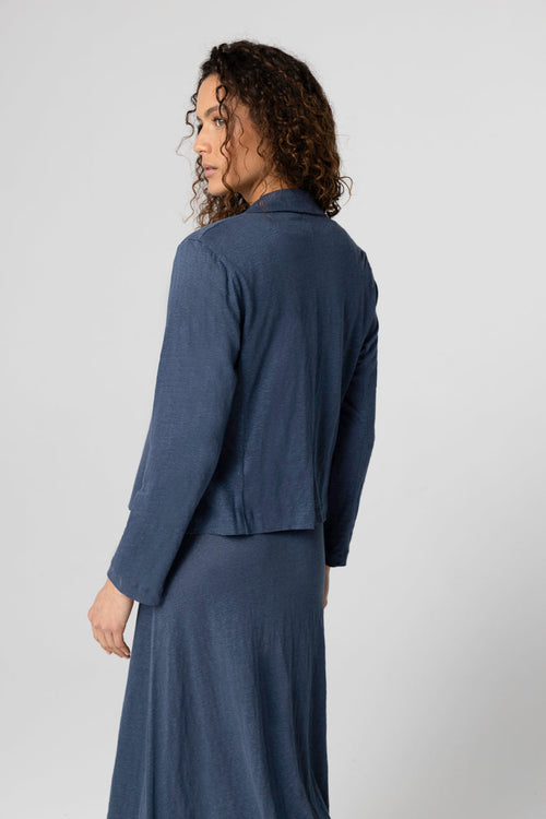 Dark Blue Long-Sleeve Jacket in Linen / Elastane - MAJESTIC FILATURES