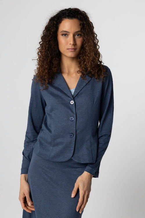 Dark Blue Long-Sleeve Jacket in Linen / Elastane - MAJESTIC FILATURES