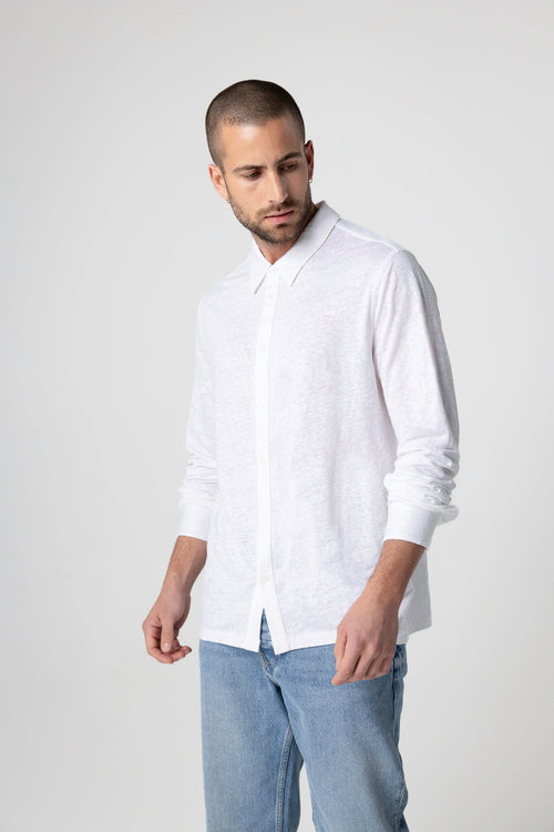 White Long Sleeve Linen Shirt - MAJESTIC FILATURES