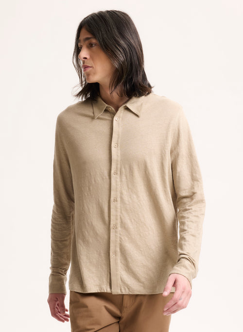 Beige Shirt with Long Sleeve Linen Elastane Shirt MEN Majestic