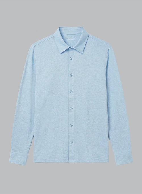 Light Blue Long-Sleeve Collared Shirt in Linen / Elastane - MAJESTIC FILATURES