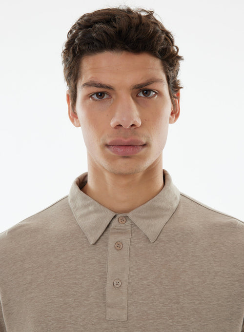 Polo Beige Manches Longues en Lin / Elasthanne - MAJESTIC FILATURES