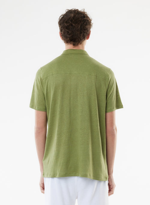 Polo verde de manga corta de lino / elastano - MAJESTIC FILATURES