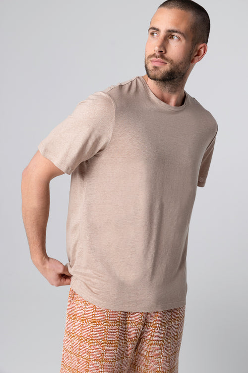 Desert Round Neck Short Sleeve T-shirt in Linen / Elastane - MAJESTIC FILATURES