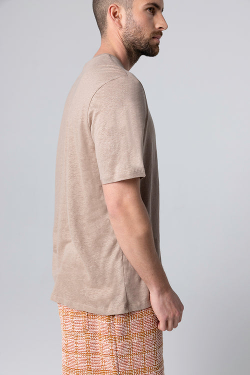 Desert Round Neck Short Sleeve T-shirt in Linen / Elastane - MAJESTIC FILATURES