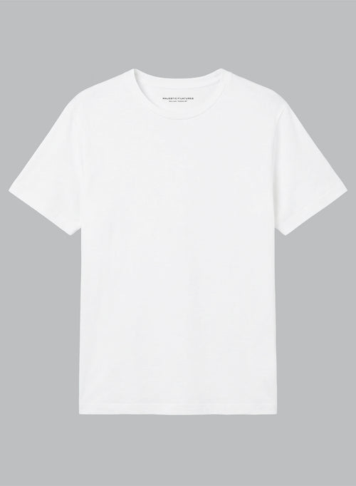 T-shirt Blanc Col Rond Manches Courtes en Lin / Elasthanne - MAJESTIC FILATURES