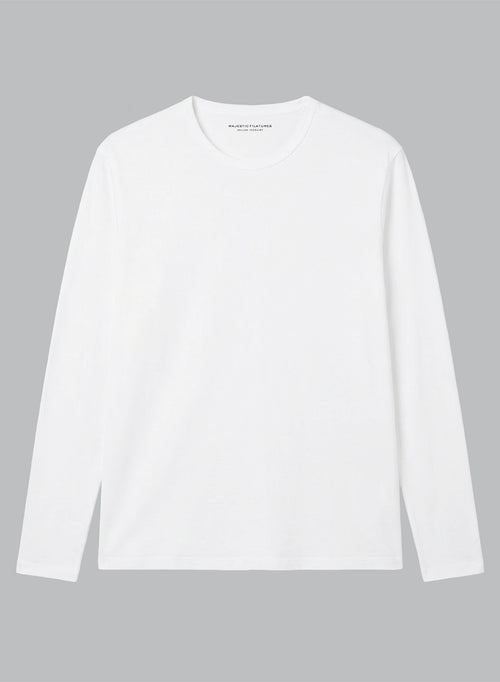 White Long Sleeve Crew Neck T-Shirt in Linen / Elastane - MAJESTIC FILATURES