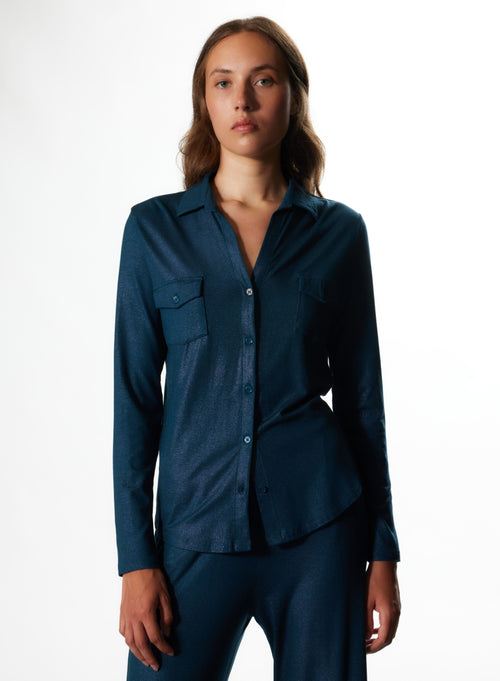 Blue long-sleeved shirt in viscose / elastane - MAJESTIC FILATURES