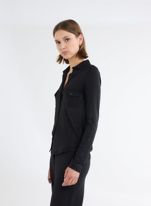 Black Glitter Long Sleeve Shirt in Viscose and Elastane - MAJESTIC FILATURES