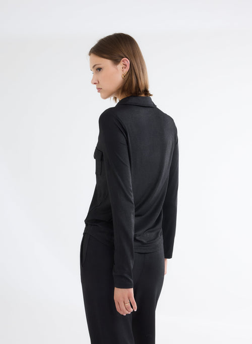 Black Glitter Long Sleeve Shirt in Viscose and Elastane - MAJESTIC FILATURES