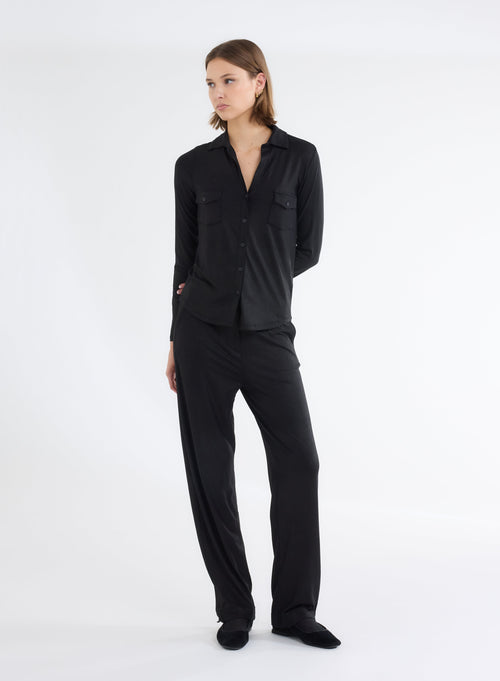 Black Glitter Long Sleeve Shirt in Viscose and Elastane - MAJESTIC FILATURES