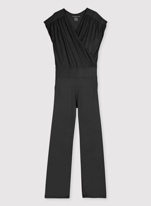 Jumpsuit Métal schwarz Kurzarm Wickelkragen - MAJESTIC FILATURES