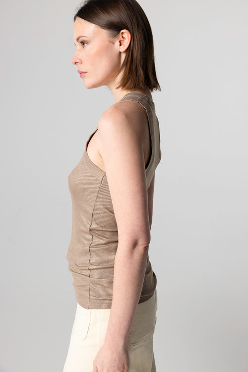 Ärmelloses Tanktop mit Rundhalsausschnitt aus Viskose/Elasthan in Kaffee Latte - MAJESTIC FILATURES