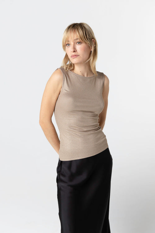 Débardeur Coffe Latte Col Bateau Sans Manches en Viscose / Elasthanne - MAJESTIC FILATURES