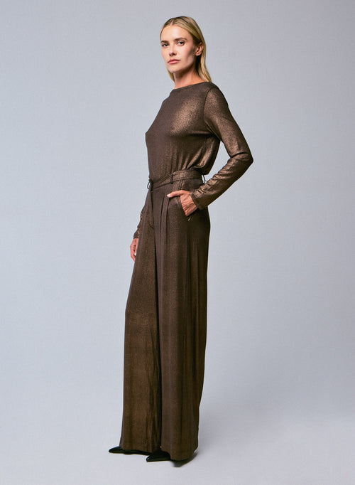 Pantalon Marron en Viscose / Elasthanne - MAJESTIC FILATURES