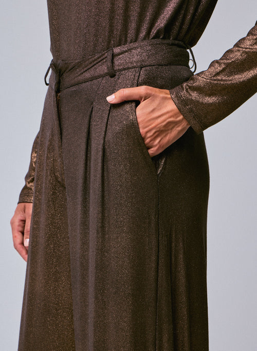 Pantalon Marron en Viscose / Elasthanne - MAJESTIC FILATURES